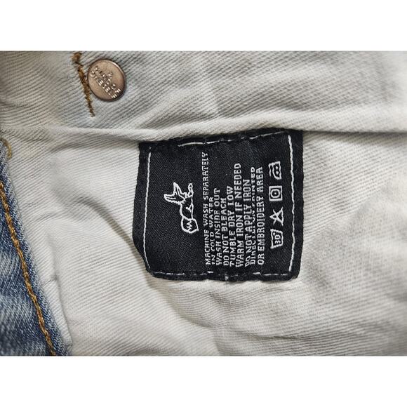 AKOO Brand Jeans Light Wash Distressed Straight Leg Denim Mens Sz 42 Streetwear - Picture 11 of 13